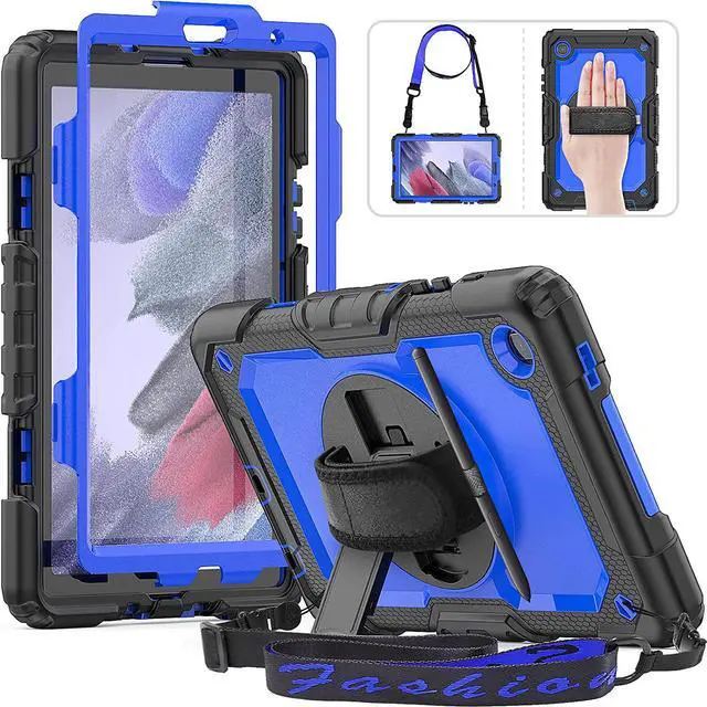 Main image of Galaxy Tab A7 Lite Case 2021 8.7 inch with Screen Protector, 360 Swivel Stand/Hand Strap, Pen Holder, Shoulder Strap Shockproof Silicone Case for Galaxy Tab A7 Lite(SM-T220/T225/T227), Blue
