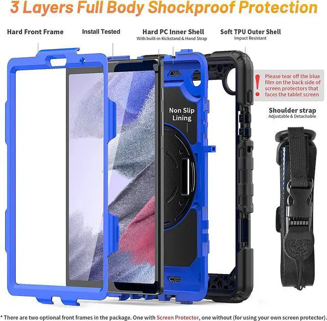 Alt view image 6 of 7 - Galaxy Tab A7 Lite Case 2021 8.7 inch with Screen Protector, 360 Swivel Stand/Hand Strap, Pen Holder, Shoulder Strap Shockproof Silicone Case for Galaxy Tab A7 Lite(SM-T220/T225/T227), Blue
