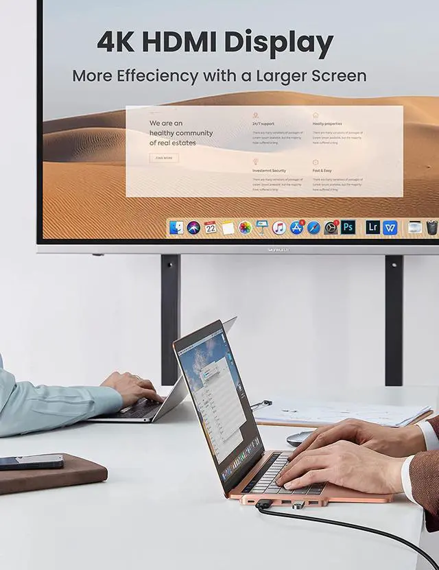 Alt view image 3 of 6 - UGREEN USB C Hub for MacBook Pro USB Type C to 4K HDMI Thunderbolt 3 100W Power Delivery 3 USB 3.0 Port Adapter Dock Station for MacBook Air M1 2020 2019 2018 MacBook Pro M1 2019 2018 2017, Gold