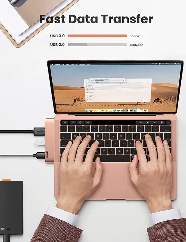 Alt view image 4 of 6 - UGREEN USB C Hub for MacBook Pro USB Type C to 4K HDMI Thunderbolt 3 100W Power Delivery 3 USB 3.0 Port Adapter Dock Station for MacBook Air M1 2020 2019 2018 MacBook Pro M1 2019 2018 2017, Gold