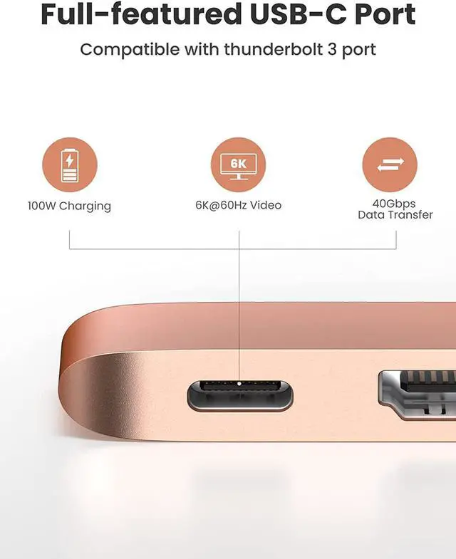 Alt view image 5 of 6 - UGREEN USB C Hub for MacBook Pro USB Type C to 4K HDMI Thunderbolt 3 100W Power Delivery 3 USB 3.0 Port Adapter Dock Station for MacBook Air M1 2020 2019 2018 MacBook Pro M1 2019 2018 2017, Gold