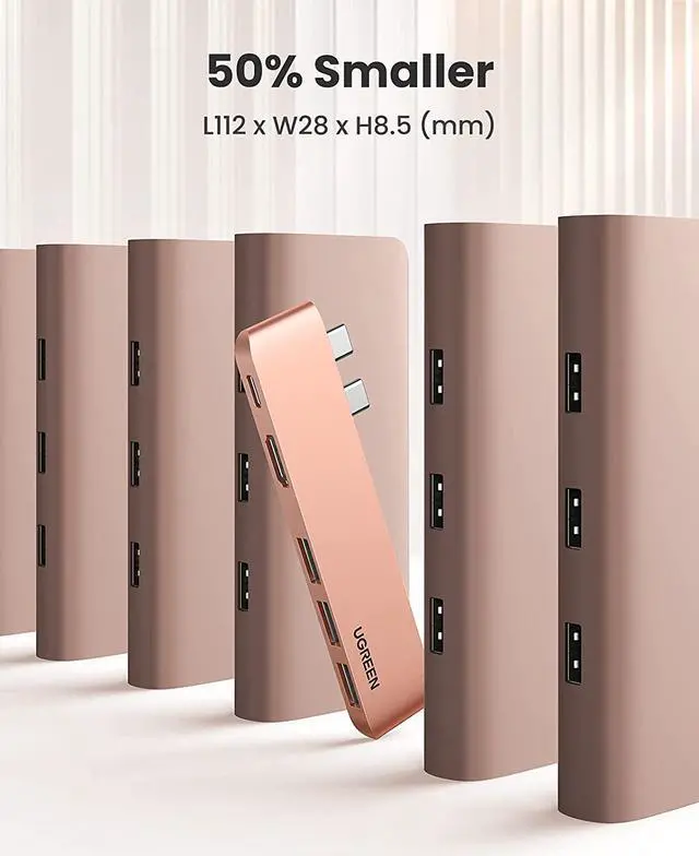 Alt view image 6 of 6 - UGREEN USB C Hub for MacBook Pro USB Type C to 4K HDMI Thunderbolt 3 100W Power Delivery 3 USB 3.0 Port Adapter Dock Station for MacBook Air M1 2020 2019 2018 MacBook Pro M1 2019 2018 2017, Gold