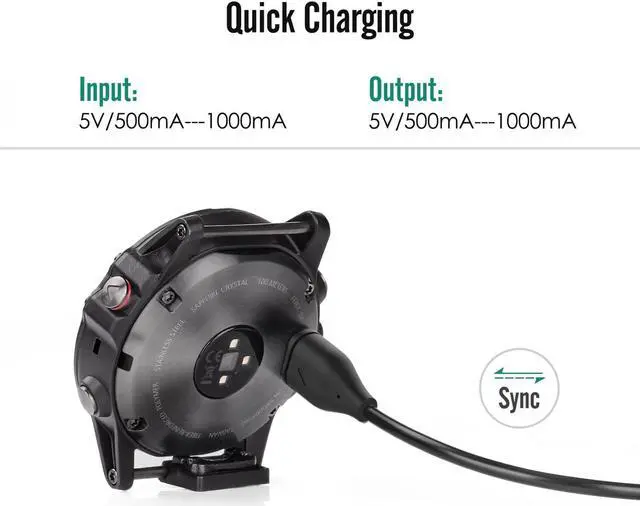 Alt view image 3 of 6 - MoKo Charger Fit Garmin Vivoactive 3/ Fenix 5/5 Plus/5S/5S Plus/5X/5X Plus/Forerunner 745/Instinct/Quatix 5/Quatix 5 Sapphire, [2-Pack] Replacement USB Data Sync Charging Cable Wire - Black & White