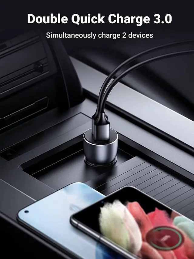 Alt view image 2 of 7 - UGREEN USB Car Charger Adapter 36W - Dual USB Car Charger Fast Charging, Cigarette Lighter Adapter Compatible for iPhone 13/13 Pro/12/SE/11/XR/X/XS, Galaxy S21/S20 Ultra/S10+/S9/S8/Note 20