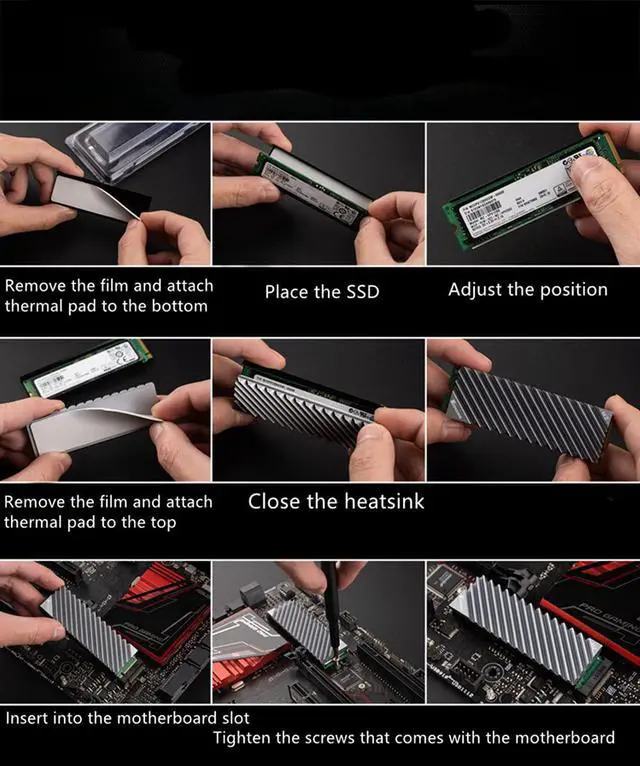 Alt view image 7 of 7 - M.2 Heatsink Cooler, NVMe M.2 2280 SSD Double-Sided Heat Sinks with Silicone Thermal Pad for PC/PS5 (Gray)