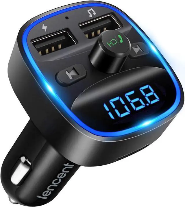 Main image of LENCENT FM Transmitter, Bluetooth FM Transmitter Wireless Radio Adapter Car | Dual USB Charging, Audio Receiver Car Charger MP3 Player, Support Hands-Free Calling, TF Card & USB Disk