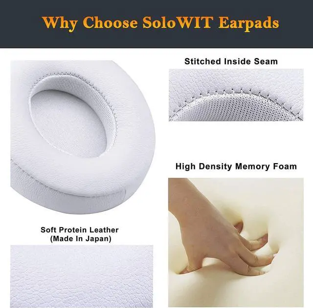 Alt view image 5 of 7 - Earpads Cushions Replacement for Beats Solo 2 & Solo 3 Wireless On-Ear Headphones Solo2 Solo3 Ear Pads with Soft Protein Leather Added Thickness - (White)