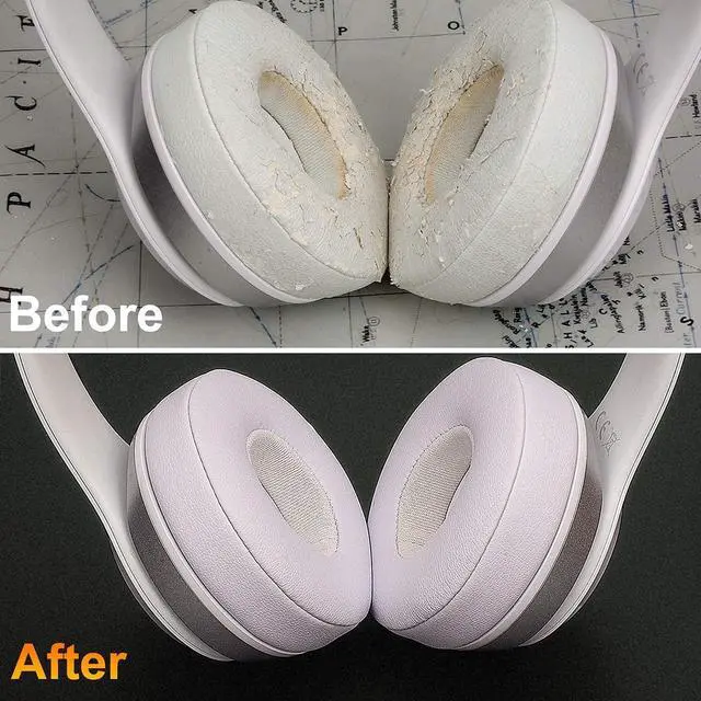 Alt view image 7 of 7 - Earpads Cushions Replacement for Beats Solo 2 & Solo 3 Wireless On-Ear Headphones Solo2 Solo3 Ear Pads with Soft Protein Leather Added Thickness - (White)