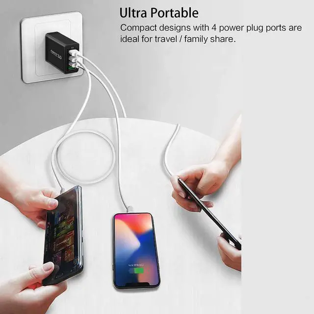 Alt view image 4 of 7 - Fast Charge 3.0 Wall Charger, 3-Pack iSeekerKit 4 Ports USB Wall Charger Adapter Fast USB Charging Block Compatible Wireless Charger, Samsung Galaxy S9/S8 Note 8/9, iPhone,Pad, Tablet (Black)