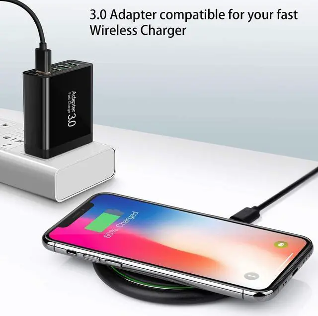 Alt view image 7 of 7 - Fast Charge 3.0 Wall Charger, 3-Pack iSeekerKit 4 Ports USB Wall Charger Adapter Fast USB Charging Block Compatible Wireless Charger, Samsung Galaxy S9/S8 Note 8/9, iPhone,Pad, Tablet (Black)