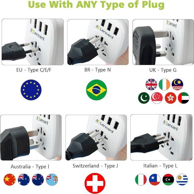 World to US Plug Adapter with 3 USB & 1 PD Type-c Quick Fast Charger