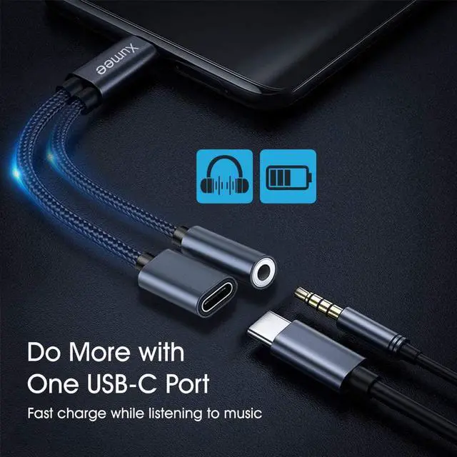 Alt view image 3 of 7 - USB Type C to 3.5mm Headphone and Charger Adapter 2-in-1 USB C to Aux Audio Jack Hi-Res DAC and Fast Charging Dongle Cable Compatible with iPhone 16/15 Pro Max Galaxy S25 S24 Ultra (Grey)