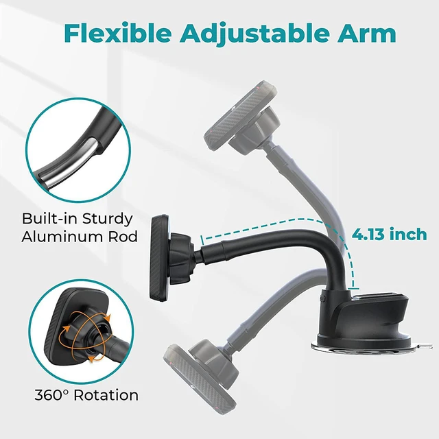 Alt view image 2 of 7 - APPS2Car Magnetic Phone Holder Car Dashboard Windshield Car Phone Holder Mount with Flexible Arm & Built-in Strong Magnets, Suction Cup Phone Holder for Car Compatible with All Smartphones