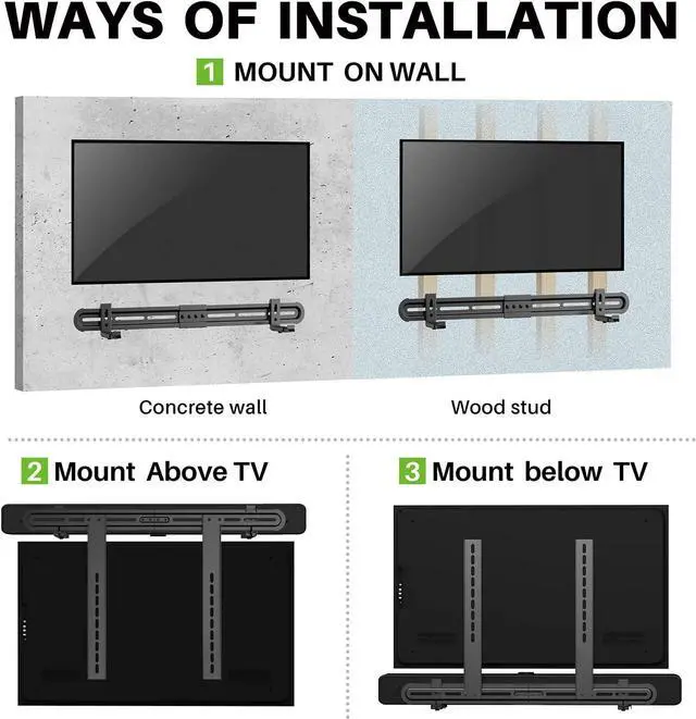 Alt view image 2 of 7 - USX MOUNT Universal Soundbar Mount Sound Bar Mounting Bracket to TV, Soundbar Wall Mount Fits 3 Options with Hole/Without