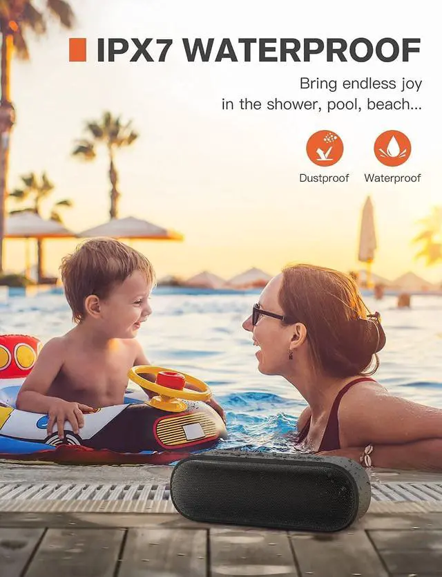 Alt view image 2 of 7 - LENRUE Bluetooth Speaker, Waterproof Portable Speakers Wireless with 14W HD Sound, IPX7 Waterproof, Rich Bass with Built-in Mic for iPhone, Home, Shower, Outdoors and Travel (Black)