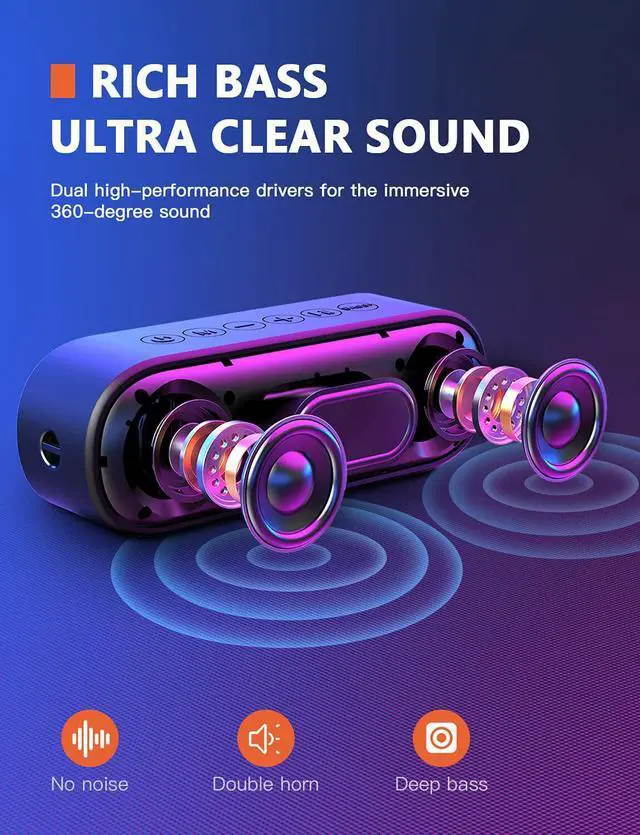Alt view image 3 of 7 - LENRUE Bluetooth Speaker, Waterproof Portable Speakers Wireless with 14W HD Sound, IPX7 Waterproof, Rich Bass with Built-in Mic for iPhone, Home, Shower, Outdoors and Travel (Black)