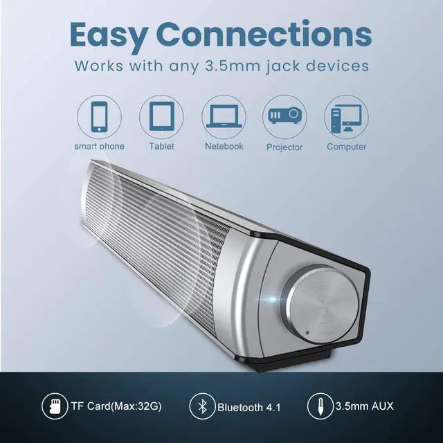 Alt view image 2 of 7 - VersionTECH. PC Soundbar Wired & Wireless Bluetooth Computer Speakers with Remote Control,Portable USB Home Theater Stereo Sound Bar for Desktop Laptop TV Cellphone MP4 [RCA, AUX]