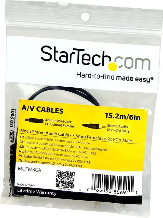Alt view image 4 of 4 - 6in RCA to 3.5mm Female Cable - Audio to RCA Cable - 3.5mm Female to 2x RCA Male - Aux to RCA - Stereo Audio Cable (MUFMRCA)