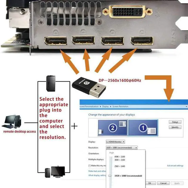 Alt view image 4 of 6 - DP - DisplayPort Display Emulator EDID Emulator Plug 2K (fit Headless 2560x1600@30Hz) 4K 4096x2160@60Hz Display Port Dummy Plug DisplayPort Compatible (2K-2560x1600@30Hz-3P)