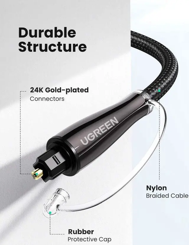 Alt view image 5 of 7 - UGREEN Optical Audio Cable Fiber Audio Digital Toslink Cable Braided for Home Theater Sound bar TV PS4 Xbox Blu-Ray Players Playstation and More 6FT