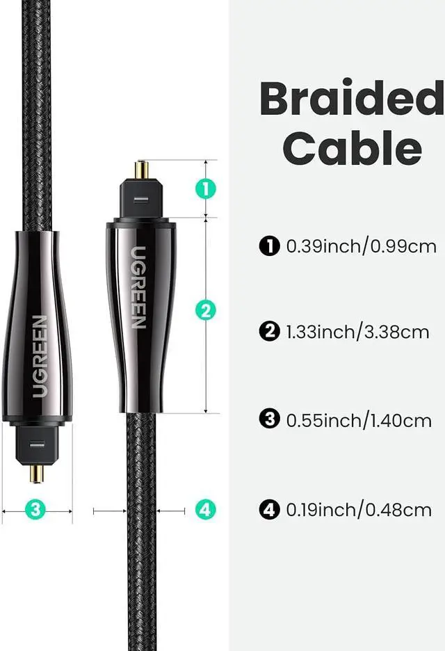 Alt view image 7 of 7 - UGREEN Optical Audio Cable Fiber Audio Digital Toslink Cable Braided for Home Theater Sound bar TV PS4 Xbox Blu-Ray Players Playstation and More 6FT