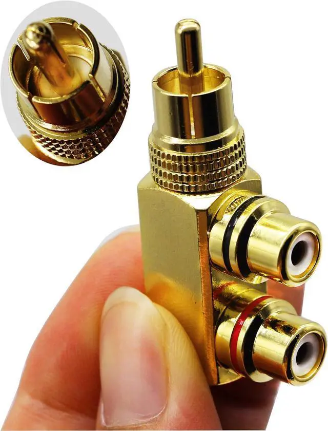 Alt view image 7 of 7 - zdyCGTime RCA Splitter Adapter,90 Degree Right Angle RCA Male to 2 RCA Female Plug Audio Video Splitter Adapters Gold-Plated Metal Connector M/F(2 Pack)