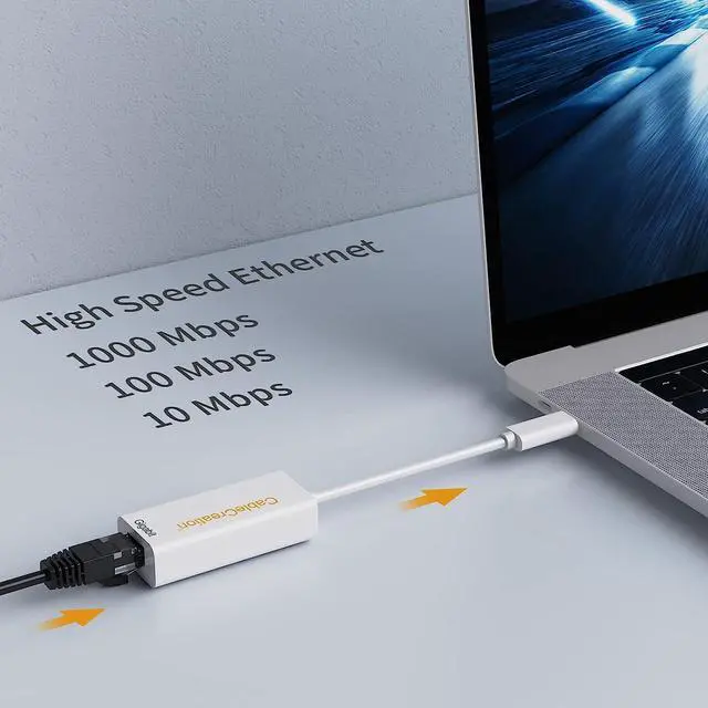Alt view image 5 of 7 - USB C Ethernet Adapter, CableCreation USB Type C to RJ45 Network LAN Adapter Up to 10/100/1000 Mbps, Thunderbolt 3 Compatible, for MacBook Pro 2020, Surface Book 2, White