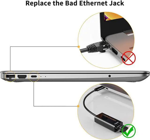 Alt view image 2 of 7 - USB C Ethernet Adapter, CableCreation USB Type C to RJ45 Gigabit LAN Network Adapter, Supporting 10/100/1000 Mbps, Compatible with MacBook Pro 2020, iPad Pro 2020, Surface Book 2,Galaxy S20, Black