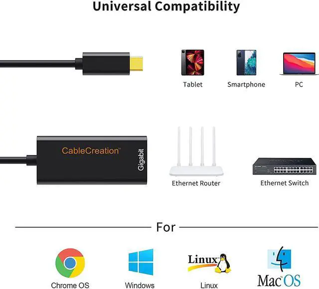 Alt view image 6 of 7 - USB C Ethernet Adapter, CableCreation USB Type C to RJ45 Gigabit LAN Network Adapter, Supporting 10/100/1000 Mbps, Compatible with MacBook Pro 2020, iPad Pro 2020, Surface Book 2,Galaxy S20, Black