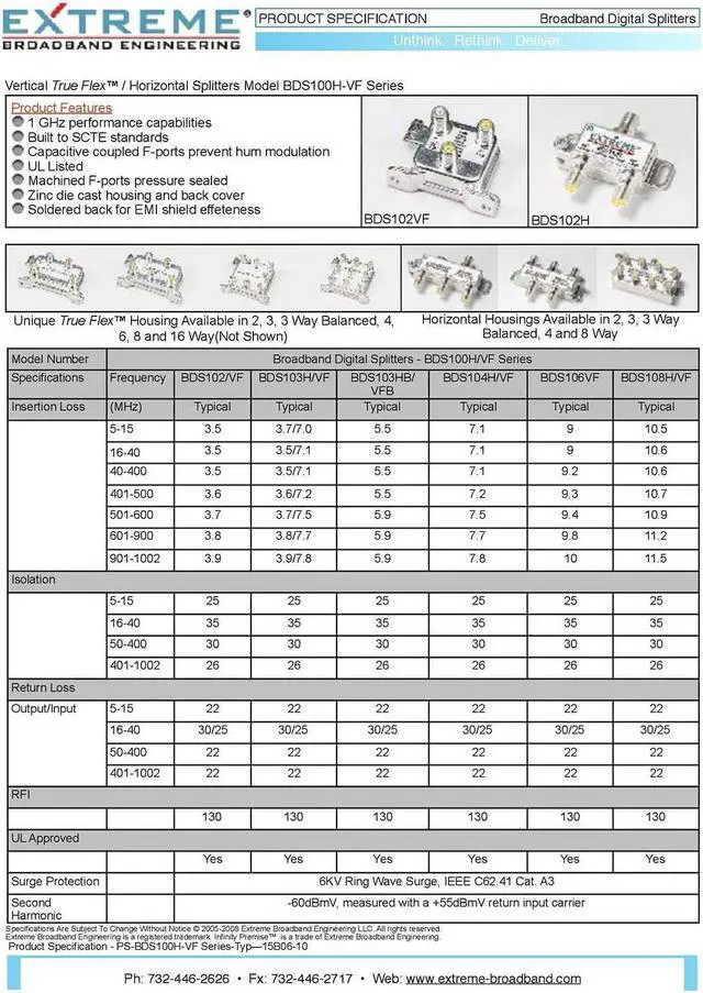 Alt view image 4 of 5 - EXTREME 8 WAY BALANCED HD DIGITAL 1GHz HIGH PERFORMANCE HORIZONTAL COAX CABLE SPLITTER - BDS108H