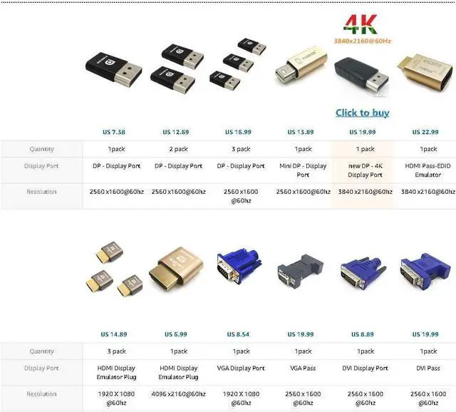 Alt view image 6 of 6 - DP - DisplayPort Display Emulator EDID Emulator Plug 2K (fit Headless 2560x1600@30Hz) 4K 4096x2160@60Hz Display Port Dummy Plug DisplayPort Compatible (2K-2560x1600@30Hz-3P)