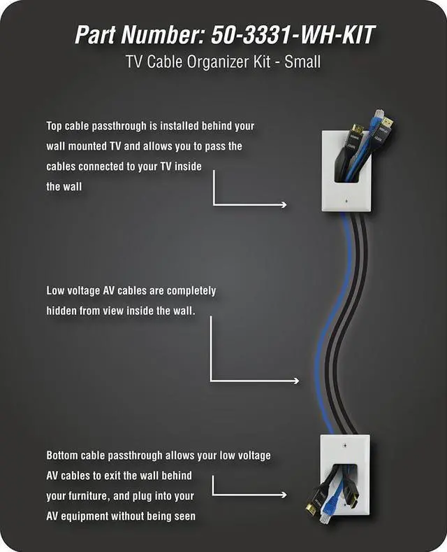 Alt view image 4 of 7 - DataComm Electronics 50-3331-WH-KIT Flat Panel TV Cable Organizer Kit