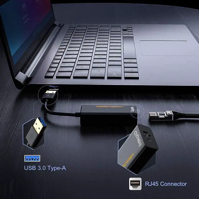 Alt view image 4 of 6 - USB 3.0 Gigabit Adapter (2-Pack), CableCreation USB to RJ45 Network Adapter Supporting 10/100/1000 Mbps for Windows, Mac, macOS, Linux, Black