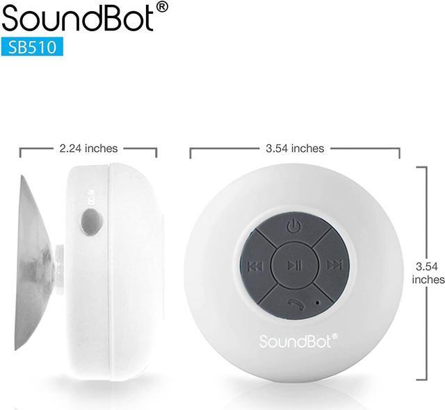 Alt view image 5 of 7 - Soundbot SB510 HD Water Resistant Bluetooth Shower Speaker, Handsfree Portable Speakerphone with Built-in Mic, 6hrs of Playtime, Control Buttons and Dedicated Suction Cup for Showers (White)