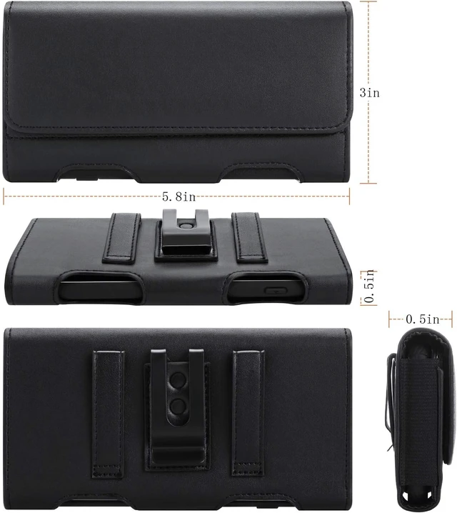 Alt view image 5 of 7 - Leather Holster Pouch with ID Card Holder Belt Clip Case for iPhone 13 Mini 12 Mini 8 7 6s 6 Galaxy S10e (Fit with Thin Case on)