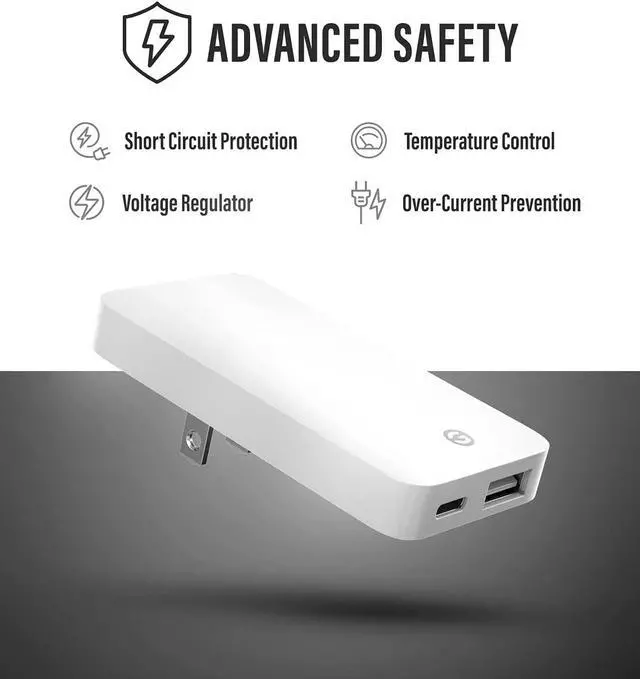 Alt view image 5 of 6 - Type C Flat Wall Charger, Galvanox Ultra Slim (Multi-Port Power Adapter) for iPhone 11/12/13/14 iPhone 15 Pro/Max and Samsung Galaxy Models, 20W Fast Charging Outlet Plug (Dual USB-C USB-A)