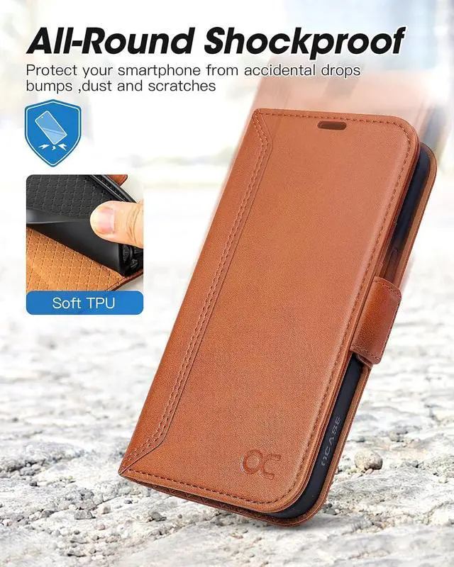 Alt view image 5 of 7 - OCASE Retro Series Compatible with iPhone 13 Wallet Case with Card Holders [RFID Blocking][TPU Inner Shell ][Kickstand] PU Leather Flip Folio Shockproof Phone Cover 6.1 inch 2021 (Brown)