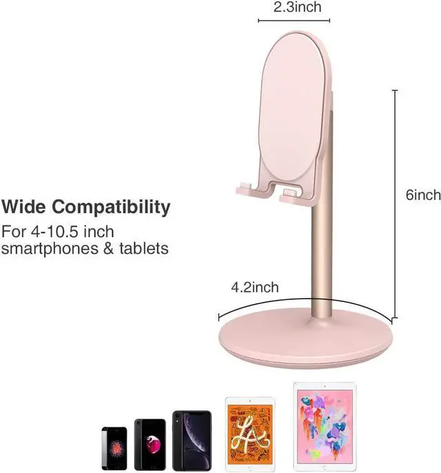 Alt view image 5 of 6 - Bright Stone Phone Stand for Desk, Adjustable Cell Phone Holder for Desk, Compatible with 4"-12.9" Phones/Tablet/iPhone/iPad/Switch (Pink), Welcome to consult