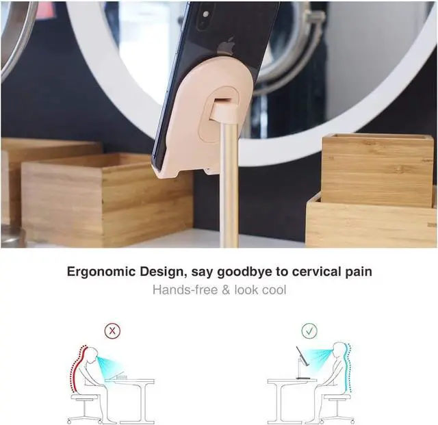 Alt view image 3 of 6 - Bright Stone Phone Stand for Desk, Adjustable Cell Phone Holder for Desk, Compatible with 4"-12.9" Phones/Tablet/iPhone/iPad/Switch (Pink), Welcome to consult