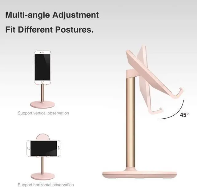Alt view image 6 of 6 - Bright Stone Phone Stand for Desk, Adjustable Cell Phone Holder for Desk, Compatible with 4"-12.9" Phones/Tablet/iPhone/iPad/Switch (Pink), Welcome to consult