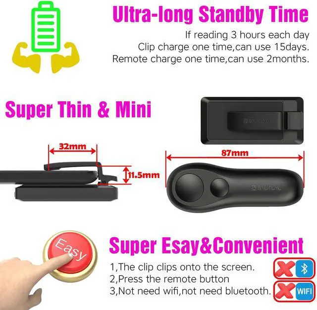 Alt view image 6 of 6 - RF Remote Control Page Turner for Kindle Reading Ipad Surface Comics, iPhone Android Tablets Reading Novels Taking Photos