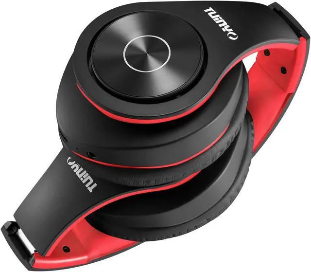 Alt view image 2 of 5 - TUINYO Bluetooth Headphones, Over Ear Stereo Wireless Headset 40H Playtime with Deep Bass,Soft Memory-Protein Earmuffs,Built-in Mic Wired Mode PC/Cell Phones-Black red