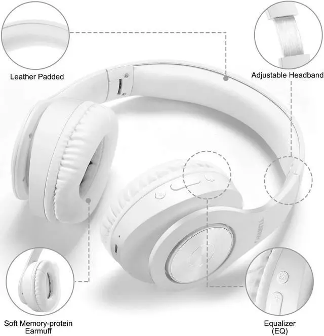 Alt view image 5 of 7 - Bluetooth Headphones Wireless,Tuinyo Over Ear Stereo Wireless Headset 35H Playtime with deep bass, Soft Memory-Protein Earmuffs, Built-in Mic Wired Mode PC/Cell Phones/TV-White