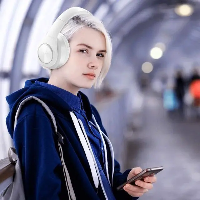Alt view image 3 of 7 - Bluetooth Headphones Wireless,Tuinyo Over Ear Stereo Wireless Headset 35H Playtime with deep bass, Soft Memory-Protein Earmuffs, Built-in Mic Wired Mode PC/Cell Phones/TV-White