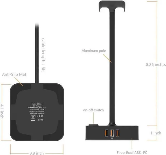 Alt view image 5 of 7 - cozoo Headphone Stand with USB Charger Desktop Gaming Headset Holder Hanger with 3 USB Charger and 2 Outlets - Suitable for Gaming, DJ, Wireless Earphone Display,Gaming Desk Accessories,Gifts for Him