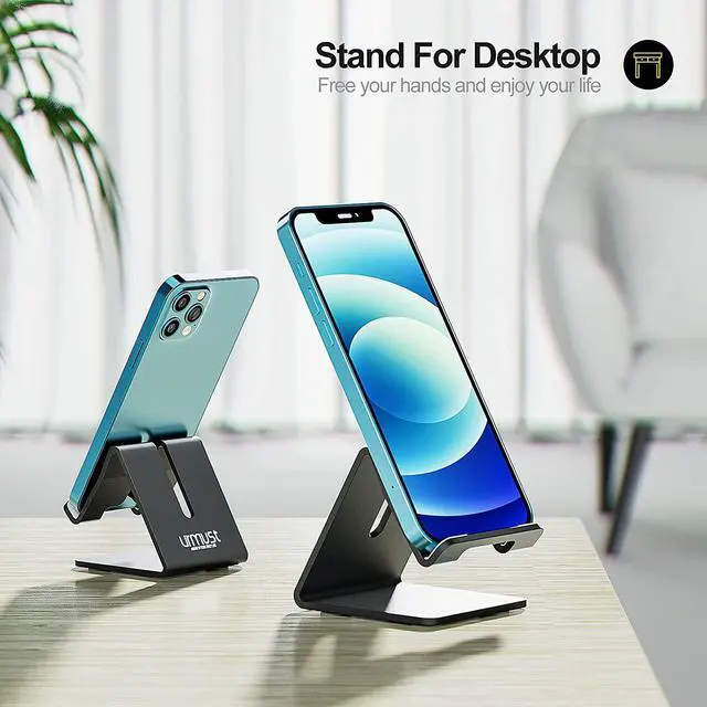 Alt view image 2 of 7 - Urmust Desk Cell Phone Stand Holder Aluminum Phone Dock Cradle Compatible with Switch, for iPhone 14 13 12 11 Pro Xs Xs Max Xr X 8 7 6 6s Plus 5 5s 5c, Office Decor Accessories Desk (Black)