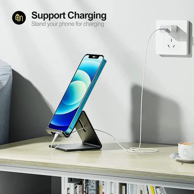 Alt view image 3 of 7 - Urmust Desk Cell Phone Stand Holder Aluminum Phone Dock Cradle Compatible with Switch, for iPhone 14 13 12 11 Pro Xs Xs Max Xr X 8 7 6 6s Plus 5 5s 5c, Office Decor Accessories Desk (Black)