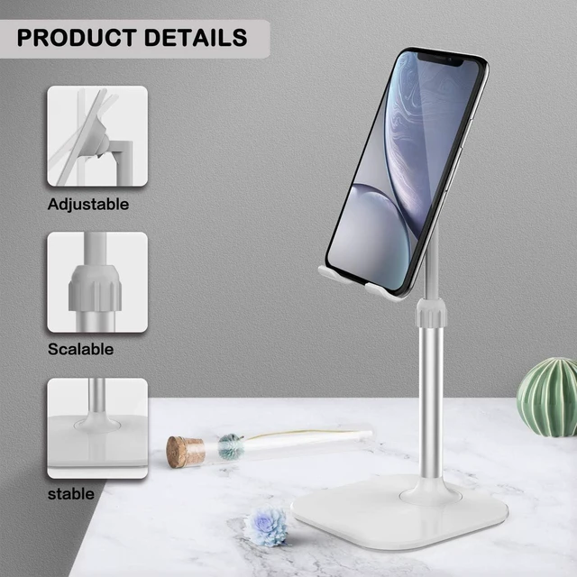 Alt view image 4 of 7 - Cell Phone Stand Phone Stand for Desk Phone Holder Stand Compatible with iPhone and All Mobile Phones Tablet Gifts for Adults Women Men Mom Wife White