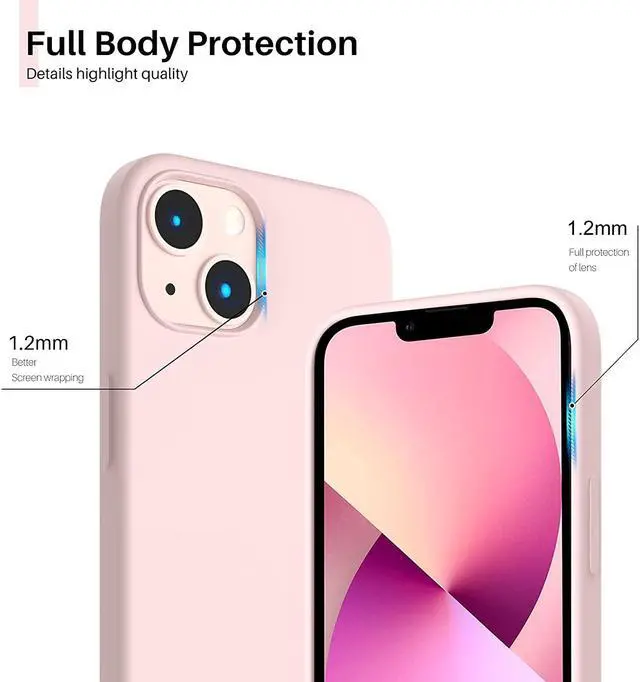Alt view image 4 of 6 - ORNARTO Compatible with iPhone 13 Case 6.1, Slim Liquid Silicone 3 Layers Full Covered Soft Gel Rubber Case Cover 6.1 inch-Chalk Pink