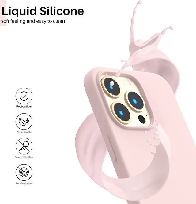 Alt view image 3 of 6 - Compatible with iPhone 13 Pro Case 6.1, Slim Liquid Silicone 3 Layers Full Covered Soft Gel Rubber Case Cover 6.1 inch-Chalk Pink